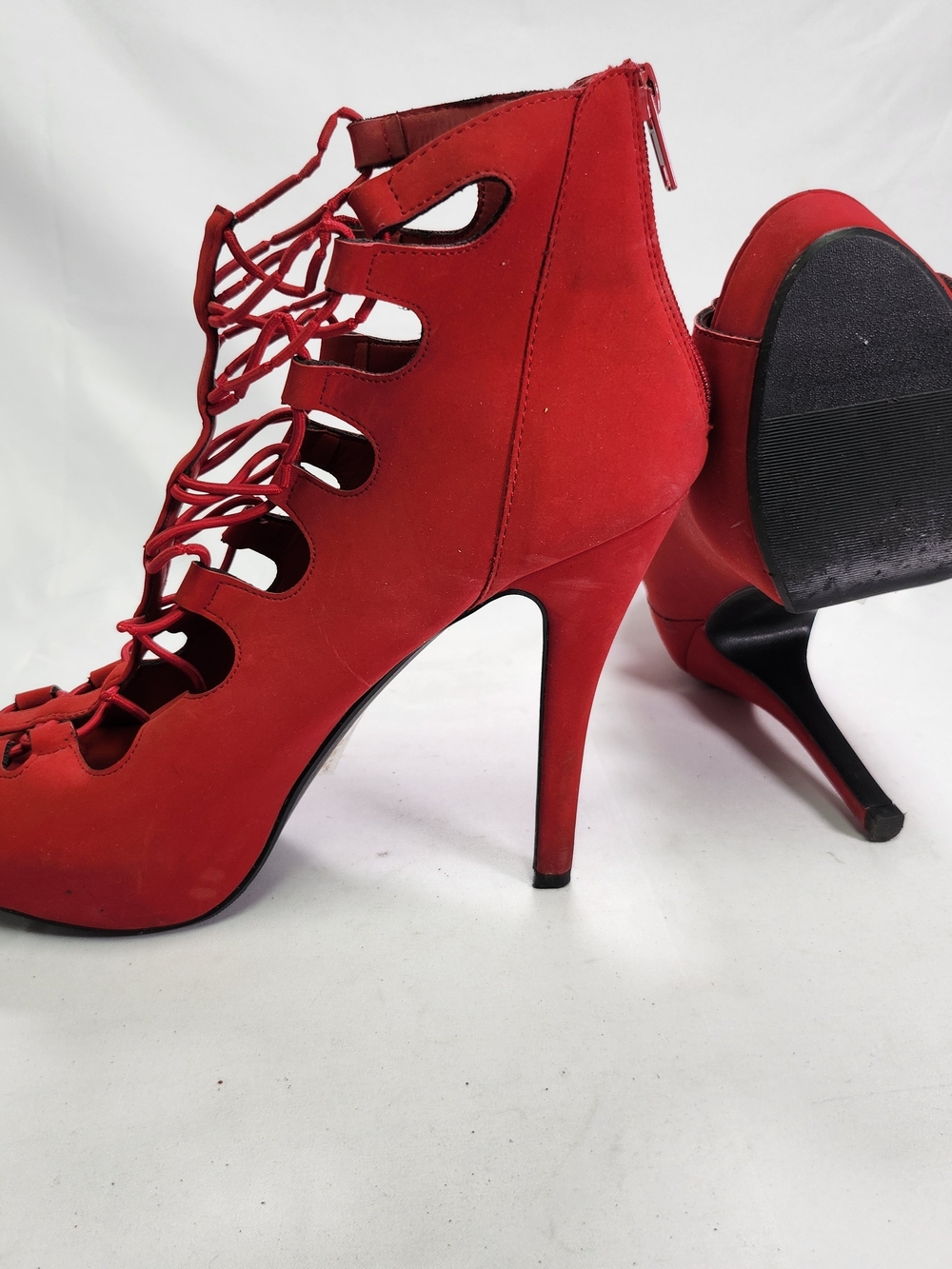 Women's Red Lace-Up Stiletto Heels - Elegant High Heel Sandals